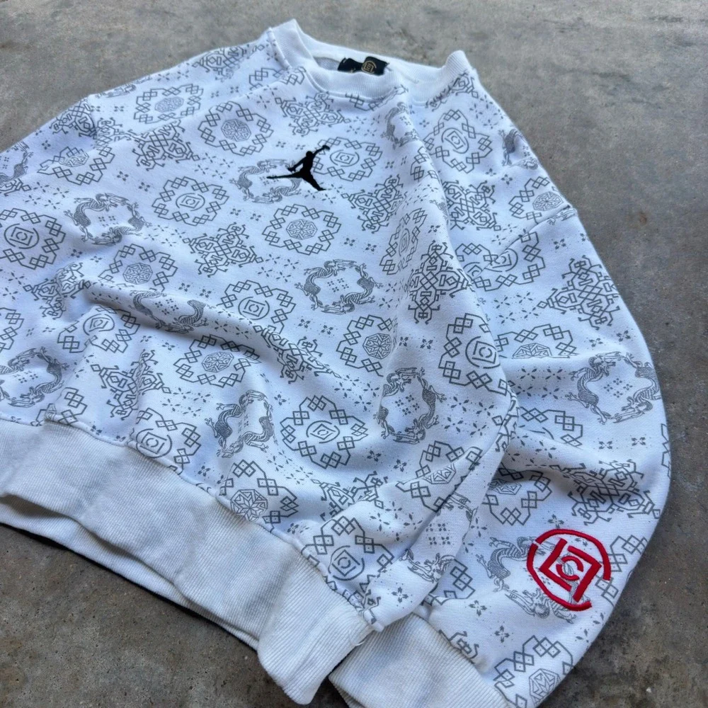 Vintage Y2K Jordan Clot Crewneck AOP Streetwear White Small (j3)